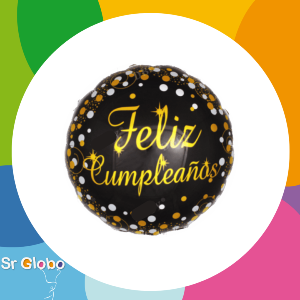 18" feliz cumple negro confetti dorado
