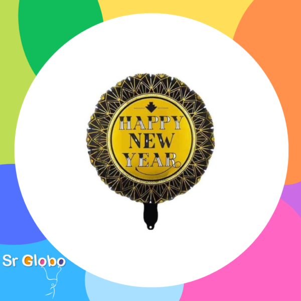 HAPPY NEW YEAR 18" negro y dorado con destellos