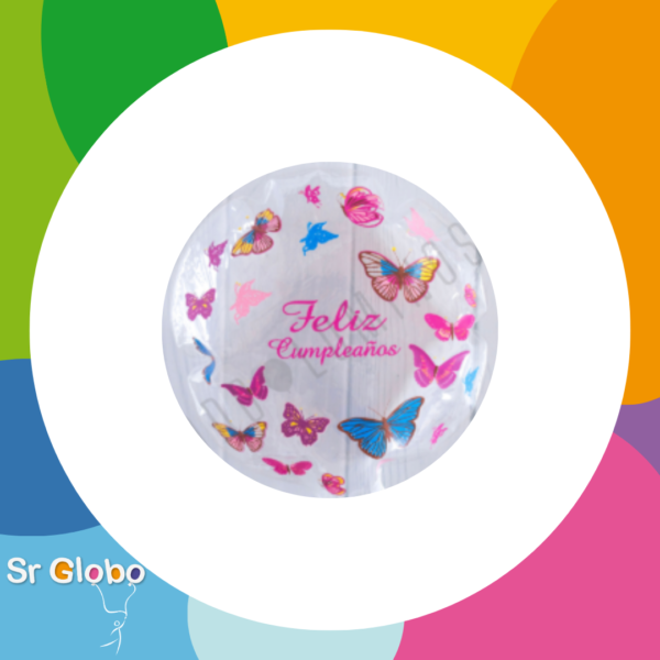 Burbuja 18" Estampada feliz cumple mariposa