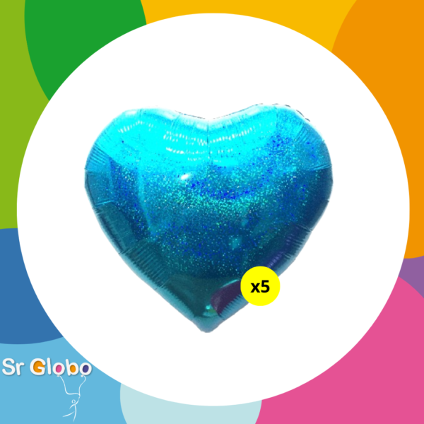 Corazon Holográfico 18" azul 🔥25% OFF🔥 (5 unidades)