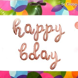 Frase "HAPPY BDAY" en cursiva 14" rosa gold