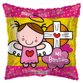 ANAGRAM 9" Mi Bautizo rosa cuadrado holográfico