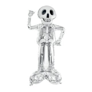 Esqueleto plateado con base (se mantiene parado solo!) 1,50 m de alto - halloween