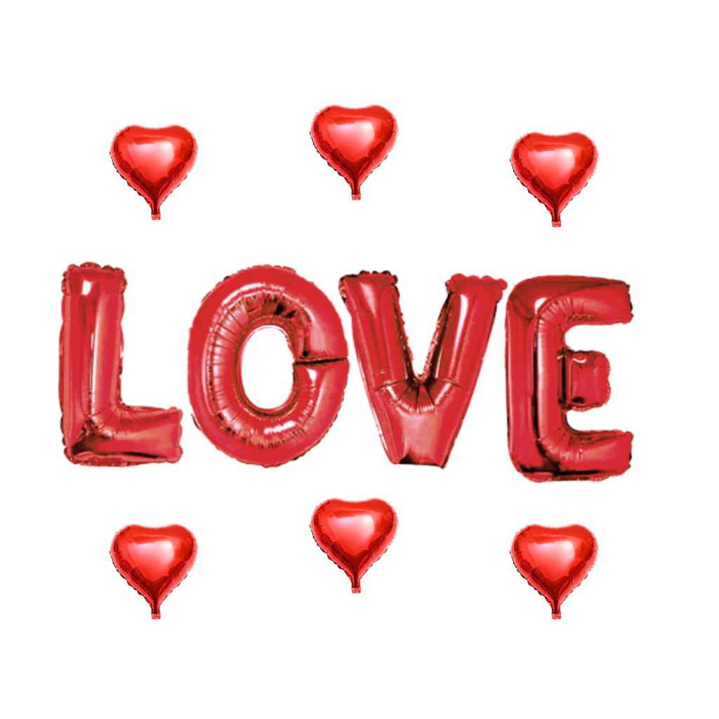 SET 1 LOVE 32" + 6 corazones 18" rojo (7 unidades)