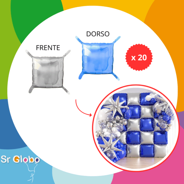 Cuadrados para pared (20 unidades) doble azul y plata ⚠️LEER DESCRIPCIÓN